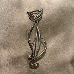 Vintage Sterling Silver Siamese Cat Outline Brooch/Pin 2.5”